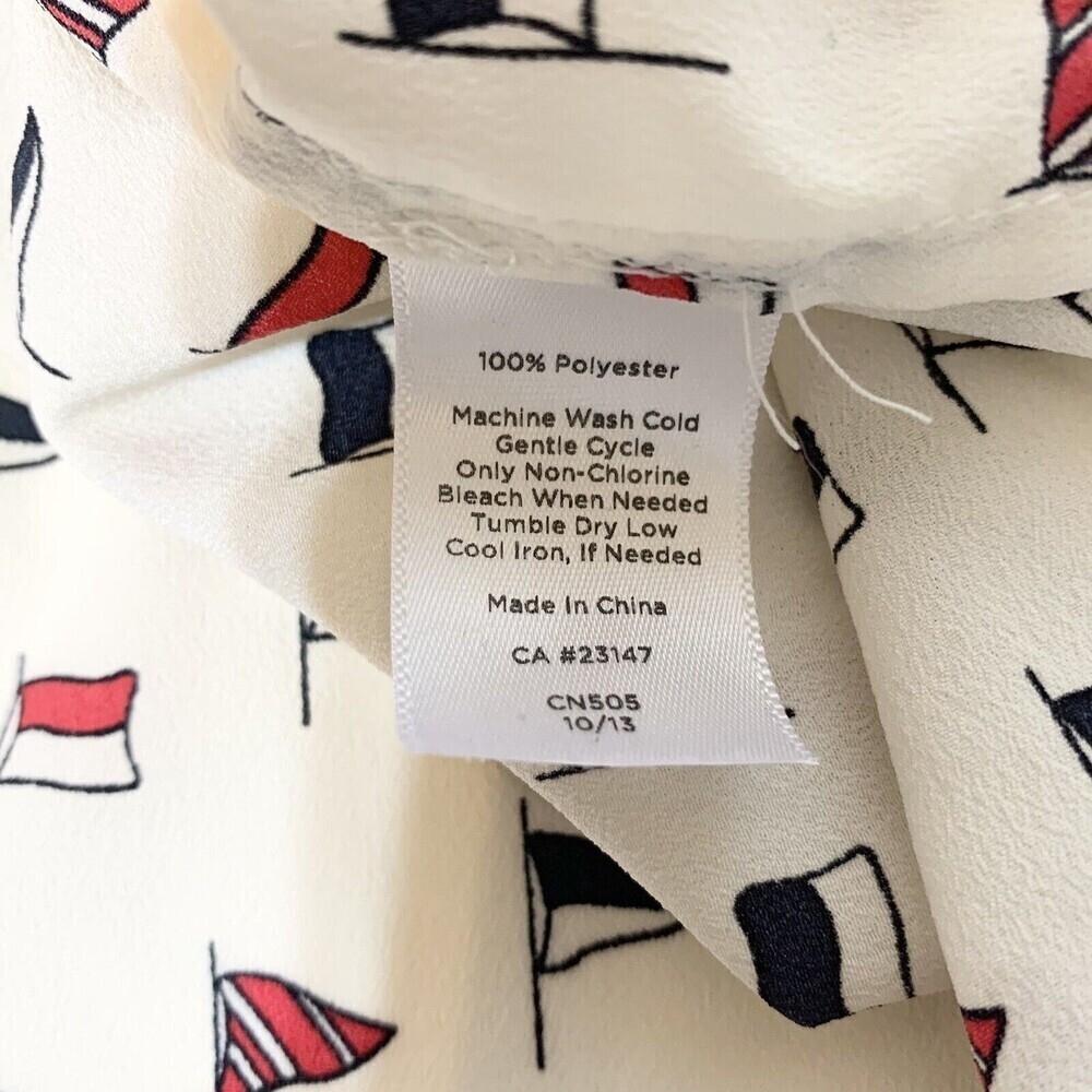 Talbots White and Black Flag Patterned Blouse with Red Trim - Picture 9 of 11